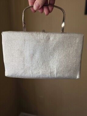 Vintage 50s 60s After Five Silver Lamé Convertible Clutch Rhinestone Top Handle